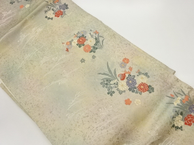 引箔鴛鴦に草花模様織出し名古屋帯